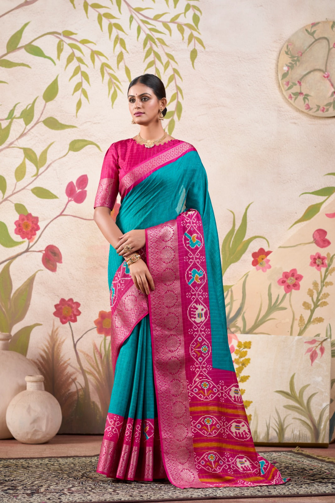 Tussar Chex Patola Print With Weaving Work BorderSaree