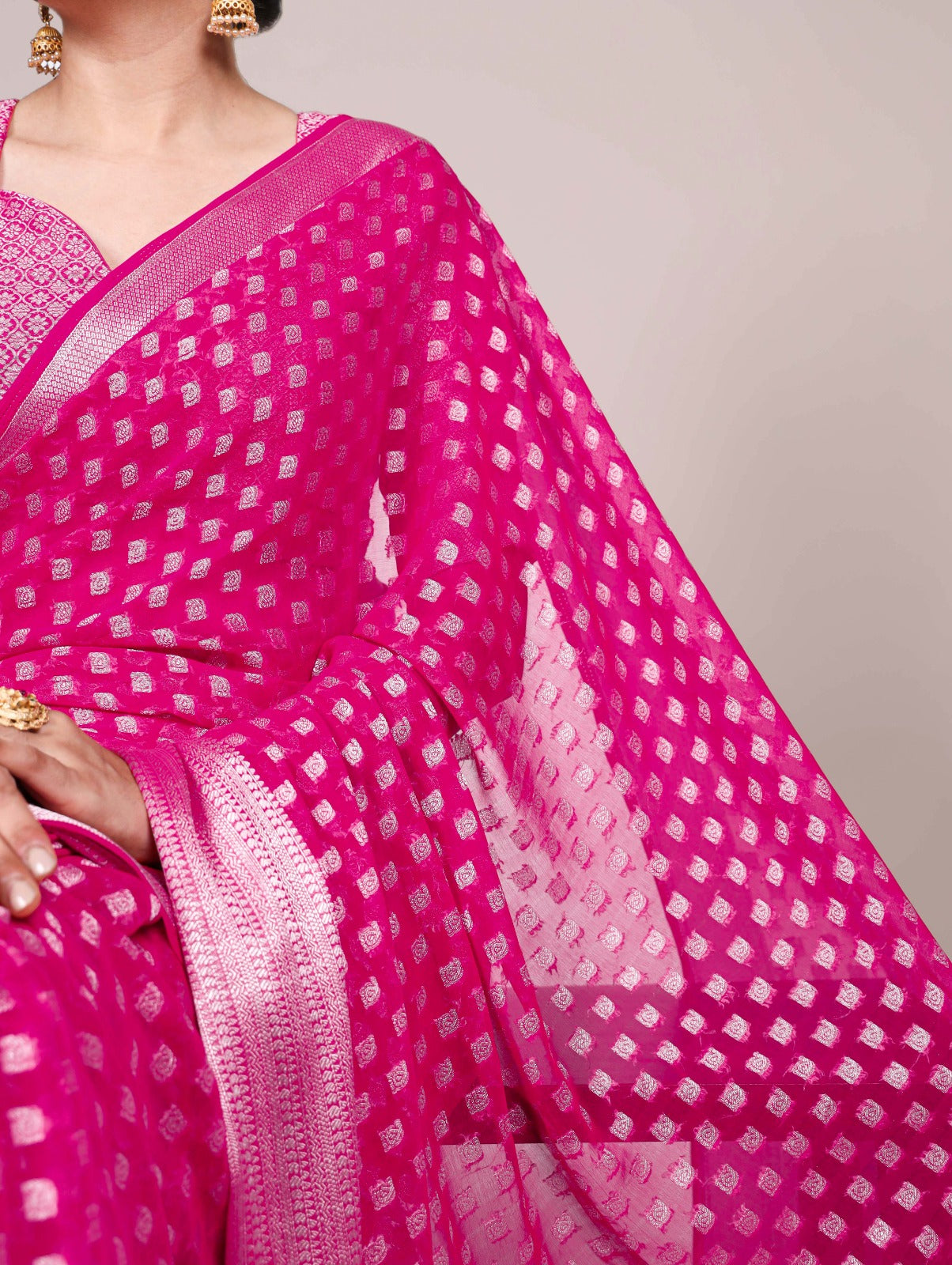 Nylon Georgette Zari Weaving Work Saree
