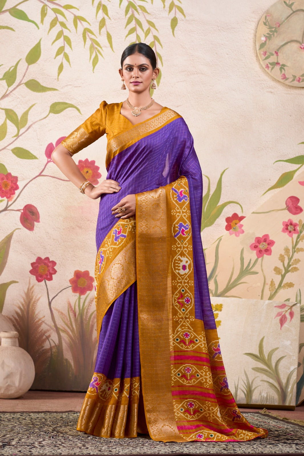 Tussar Chex Patola Print With Weaving Work BorderSaree