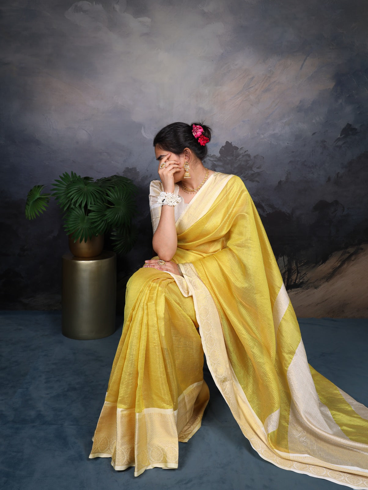 Jacquard Chex Zari Weaving Work Saree