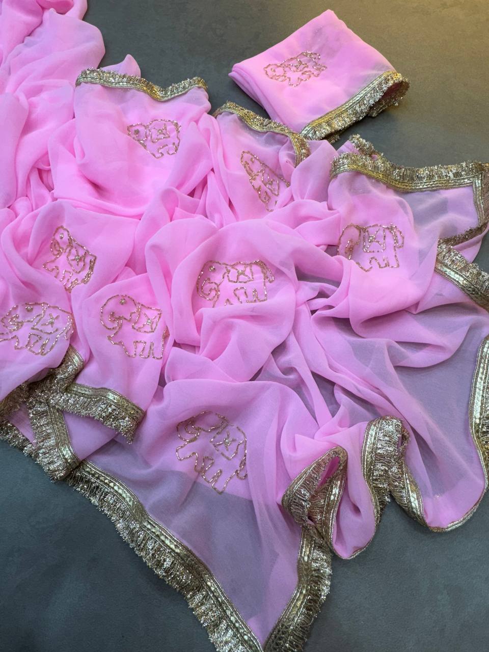 SUPER RICH HANDWORK SAREE WITH FRILL LACE