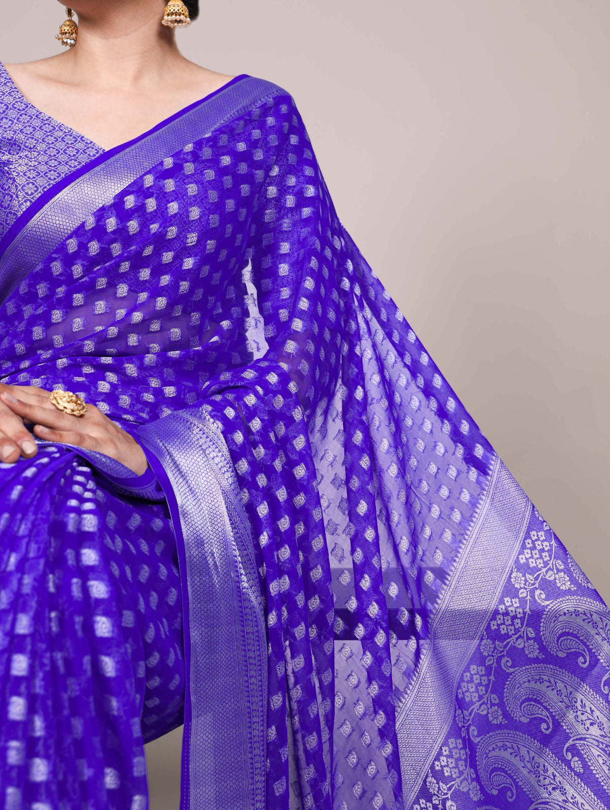 Nylon Georgette Zari Weaving Work Saree