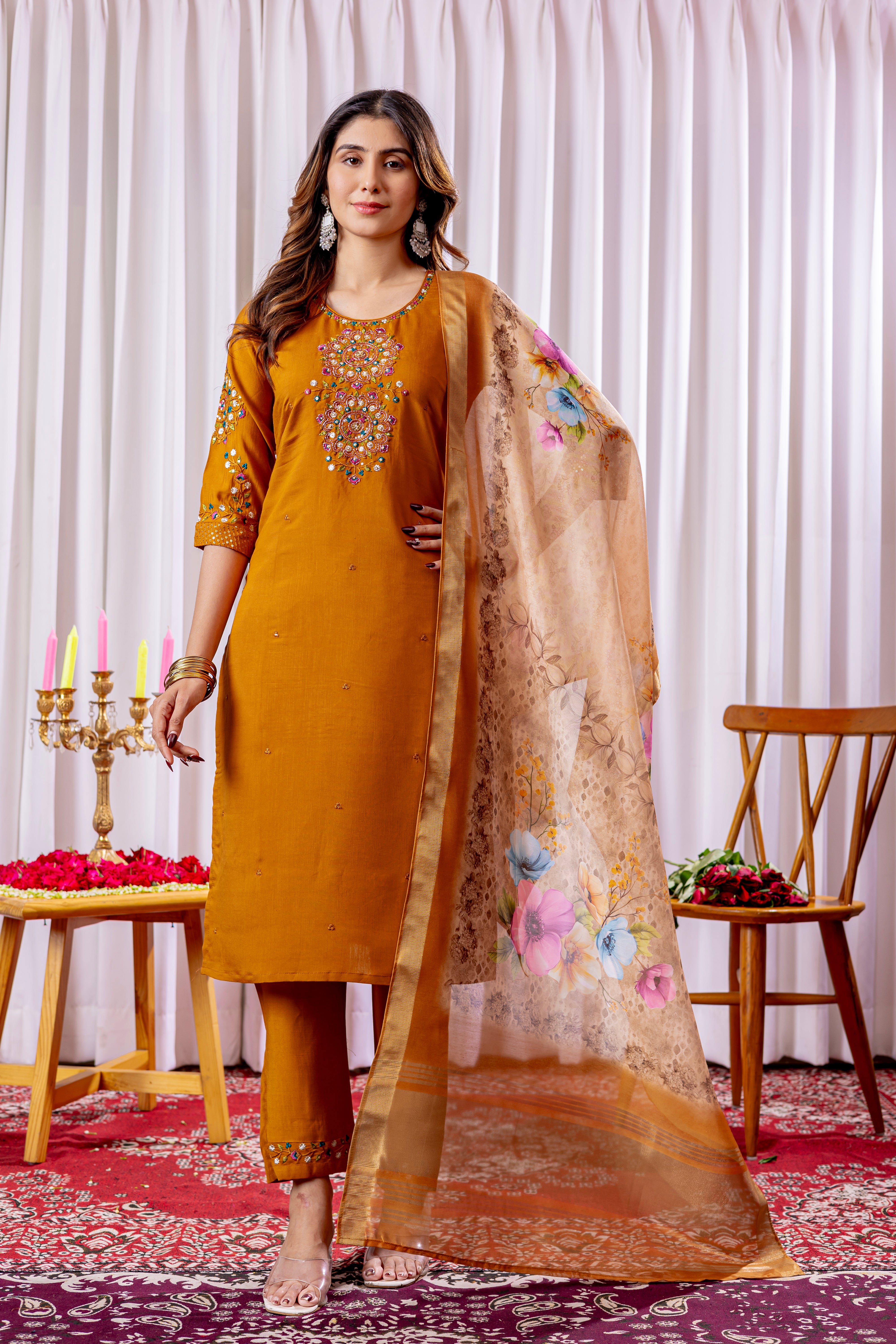 Elegant Straight Kurti Pant Dupatta Set