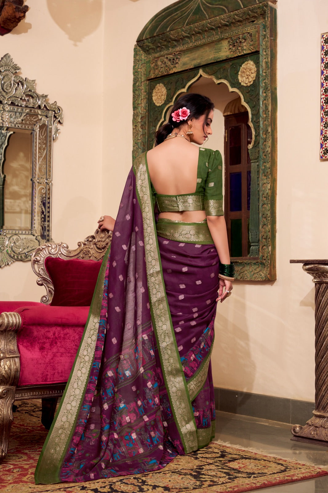 Poly Cotton Kalamkari Print With Zari Weaving Work Border Saree