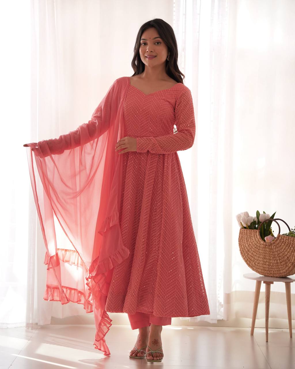FULLY FLAIR KALI PATTERN AND CANVAS PATTA WITH DUPPTA SET,PENT READY TO WEAR*