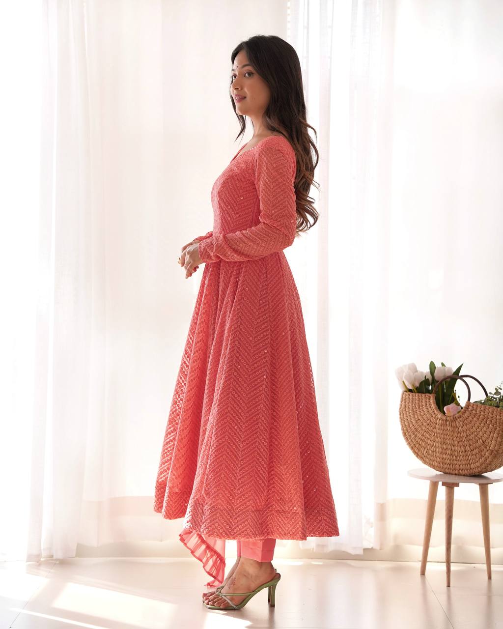 FULLY FLAIR KALI PATTERN AND CANVAS PATTA WITH DUPPTA SET,PENT READY TO WEAR*