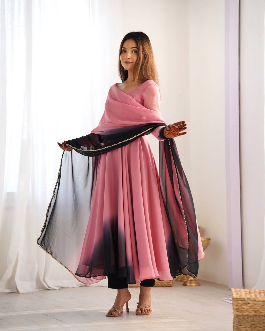 PURE SOFT FOX GEORGETTE MOST TRENDY PADDING FABRIC FULLY FLAIR ANARKALI,WITH DUPPTA SET,PENT READY TO WEAR*