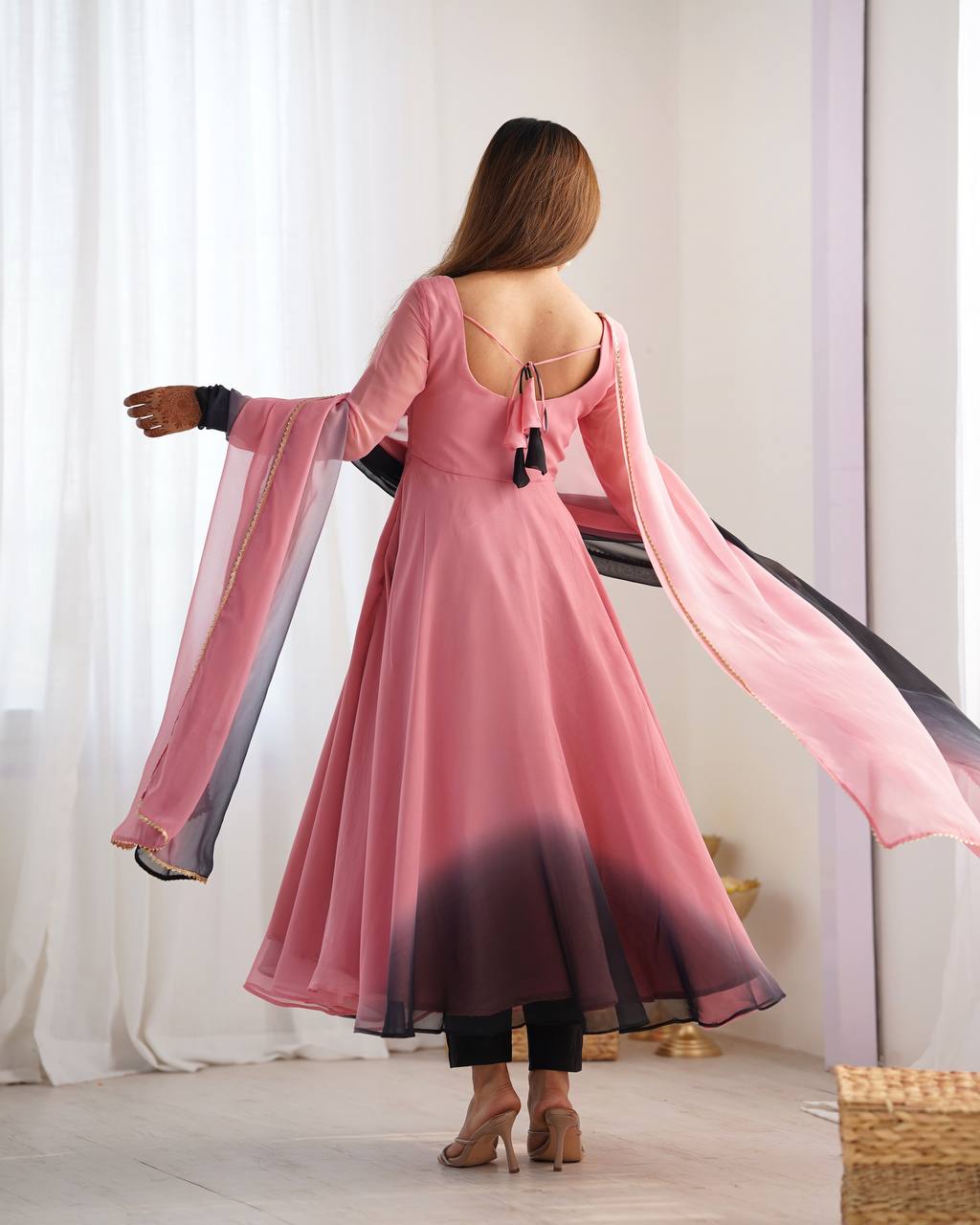 PURE SOFT FOX GEORGETTE MOST TRENDY PADDING FABRIC FULLY FLAIR ANARKALI,WITH DUPPTA SET,PENT READY TO WEAR*