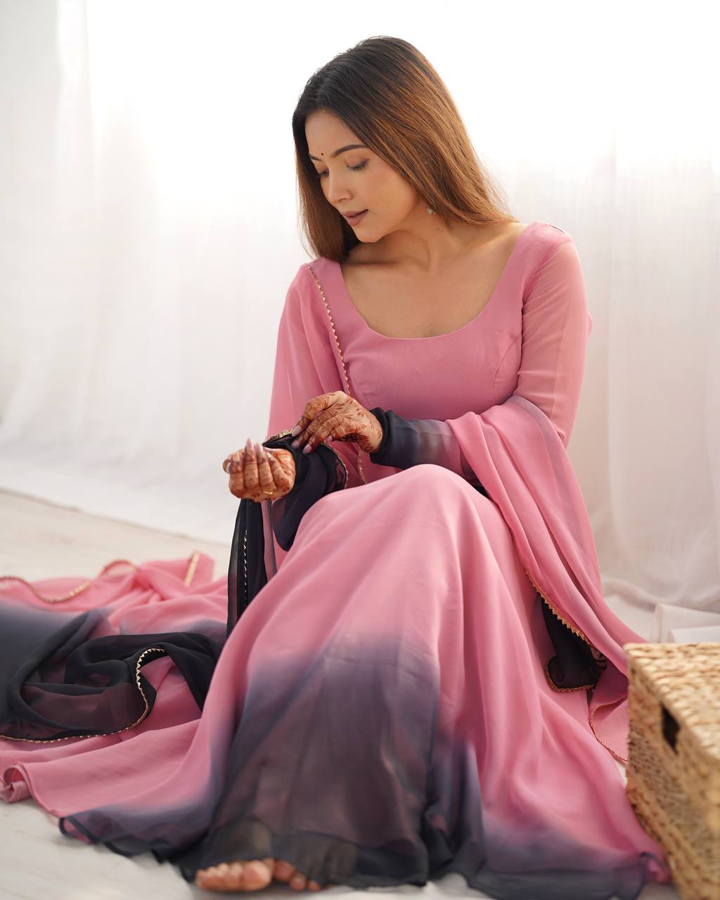 PURE SOFT FOX GEORGETTE MOST TRENDY PADDING FABRIC FULLY FLAIR ANARKALI,WITH DUPPTA SET,PENT READY TO WEAR*