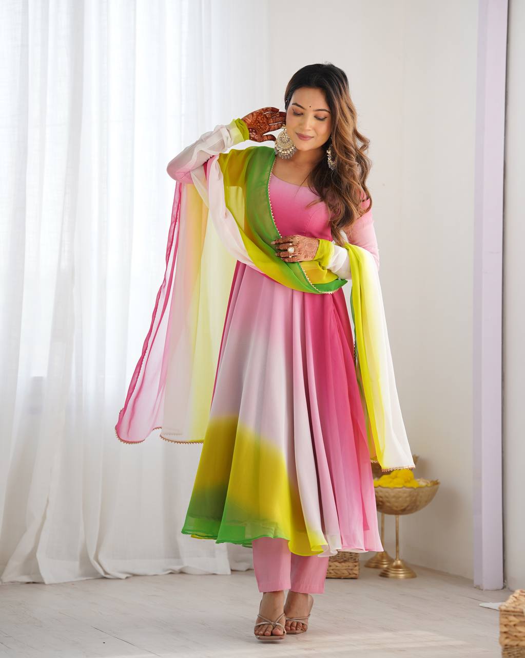 *PURE SOFT FOX GEORGETTE MOST TRENDY PADDING FABRIC FULLY FLAIR ANARKALI,WITH DUPPTA SET,PENT READY TO WEAR*