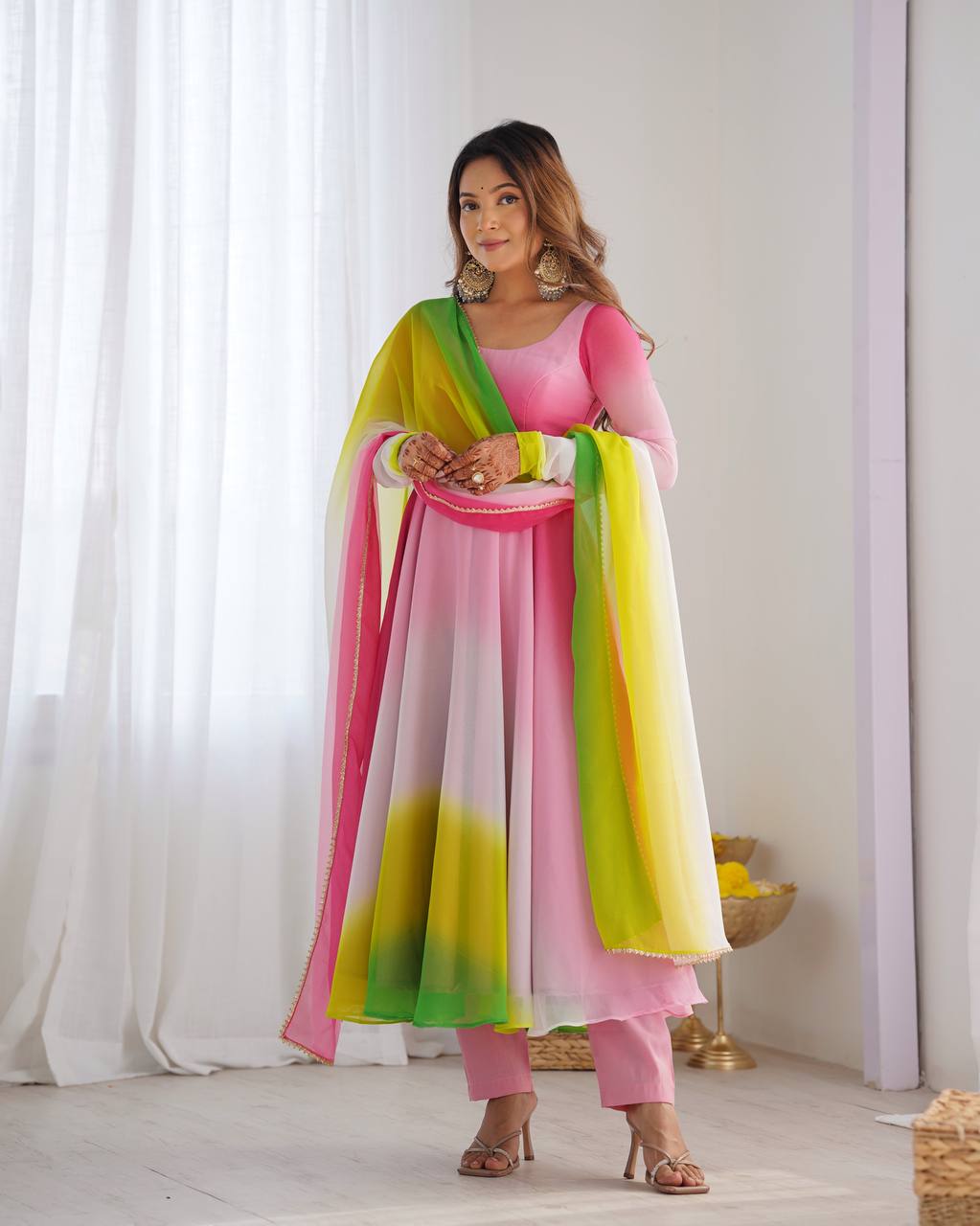 *PURE SOFT FOX GEORGETTE MOST TRENDY PADDING FABRIC FULLY FLAIR ANARKALI,WITH DUPPTA SET,PENT READY TO WEAR*