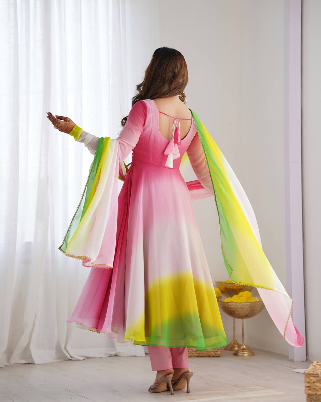 *PURE SOFT FOX GEORGETTE MOST TRENDY PADDING FABRIC FULLY FLAIR ANARKALI,WITH DUPPTA SET,PENT READY TO WEAR*