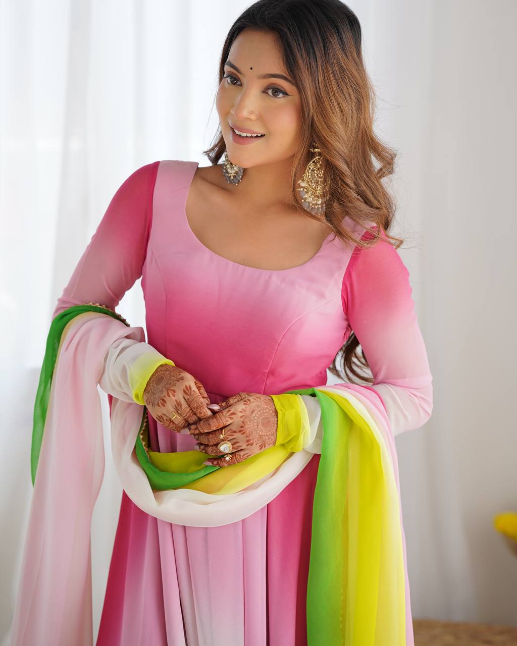 *PURE SOFT FOX GEORGETTE MOST TRENDY PADDING FABRIC FULLY FLAIR ANARKALI,WITH DUPPTA SET,PENT READY TO WEAR*