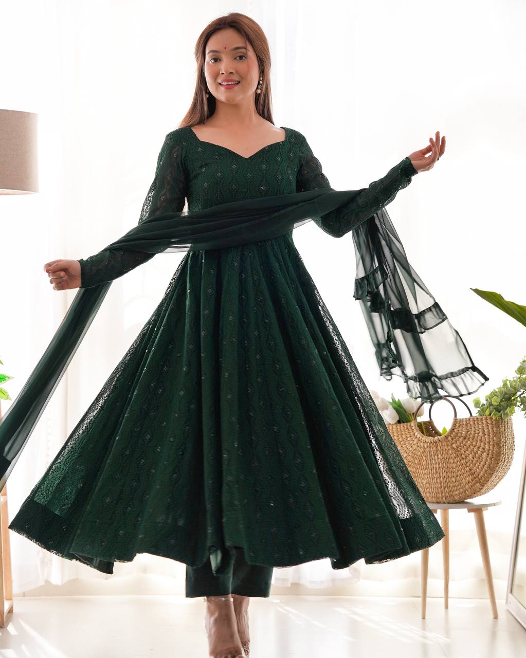 Launching this timeless and classic lukhnowi Georgette fabric Anarkali suit set for the upcoming festivities and wedding season *