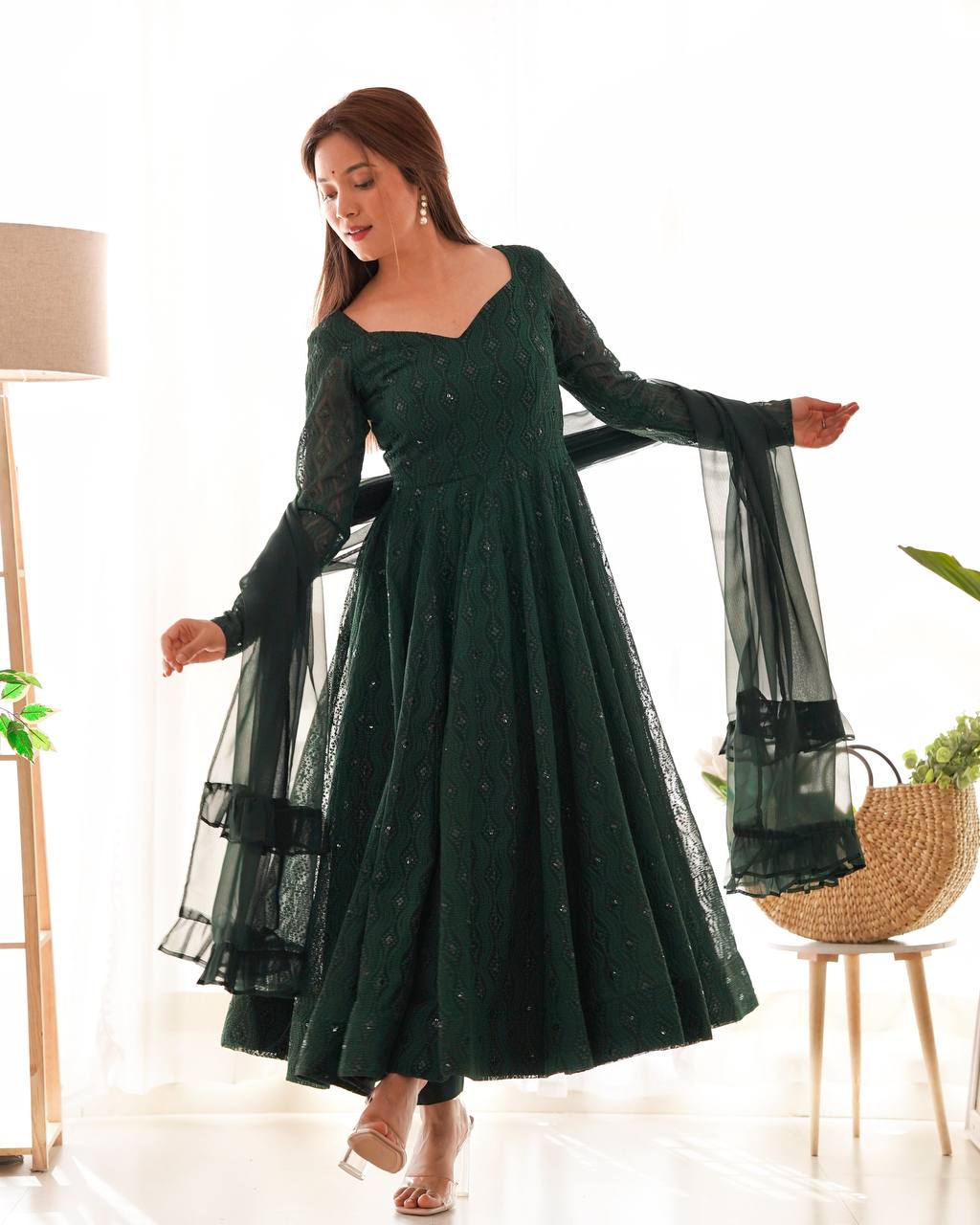 Launching this timeless and classic lukhnowi Georgette fabric Anarkali suit set for the upcoming festivities and wedding season *