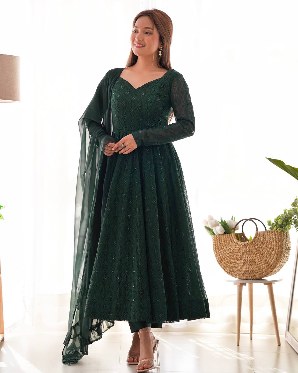 Launching this timeless and classic lukhnowi Georgette fabric Anarkali suit set for the upcoming festivities and wedding season *