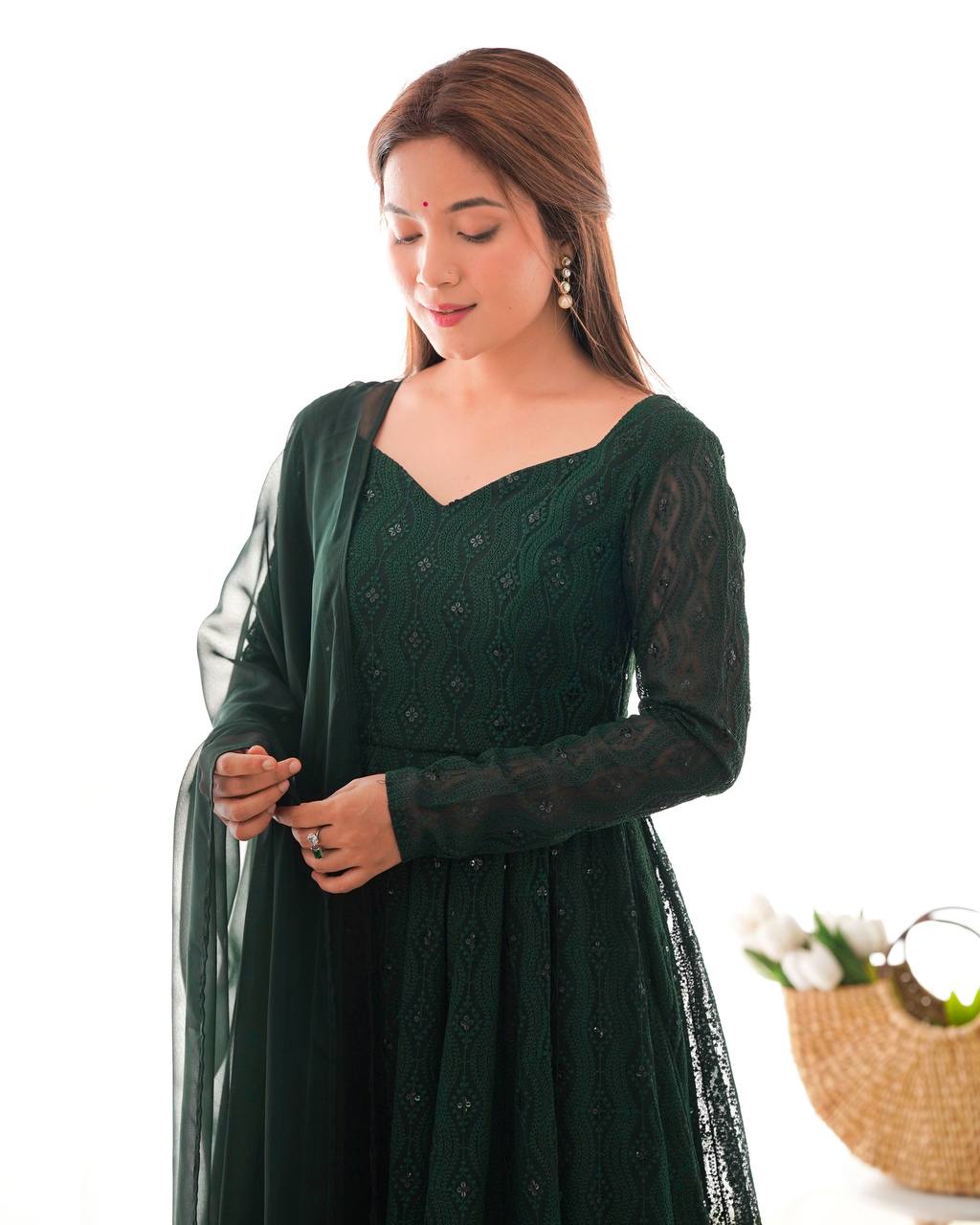 Launching this timeless and classic lukhnowi Georgette fabric Anarkali suit set for the upcoming festivities and wedding season *