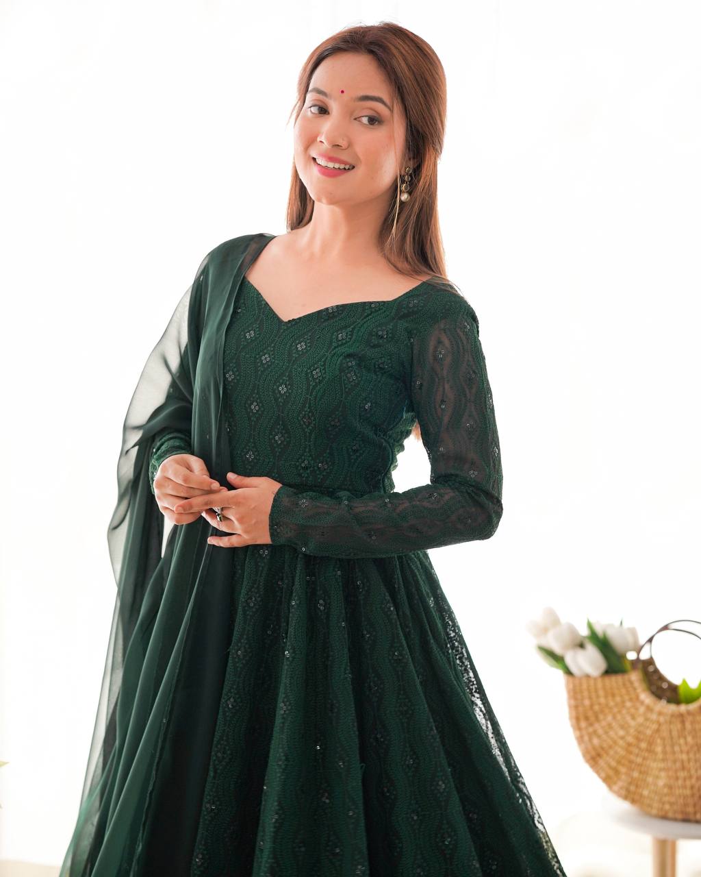 Launching this timeless and classic lukhnowi Georgette fabric Anarkali suit set for the upcoming festivities and wedding season *