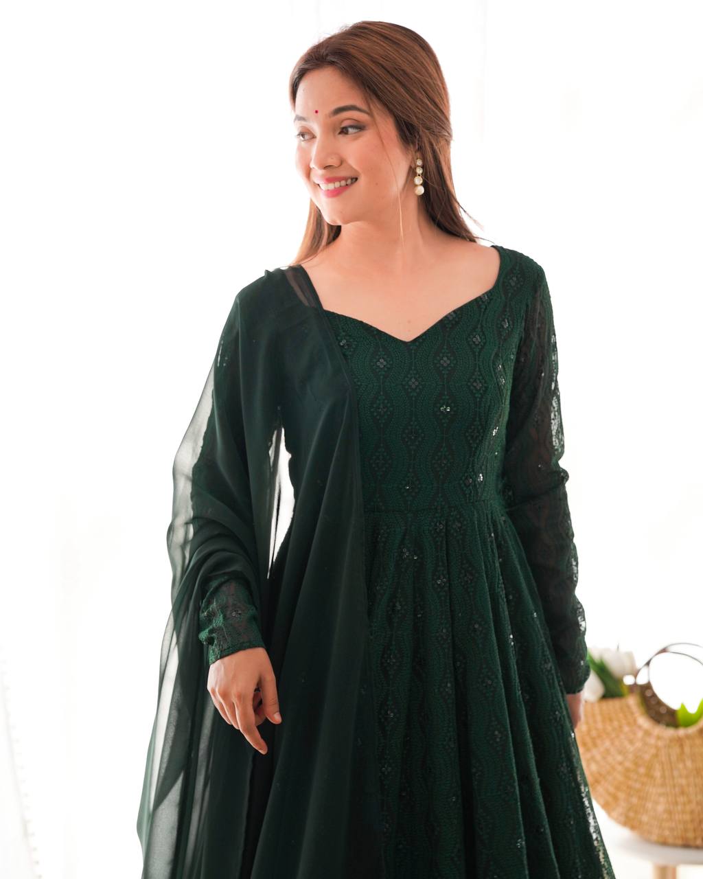 Launching this timeless and classic lukhnowi Georgette fabric Anarkali suit set for the upcoming festivities and wedding season *