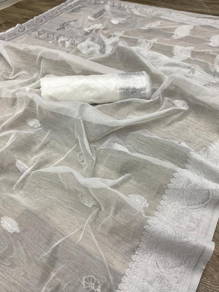 SOFT LILAN SLAB KHADI ATTRACTIVE CHARMFULL WHITE WITH *SILVER * BELT CHARMFULL SUPER DUPER COLOR *