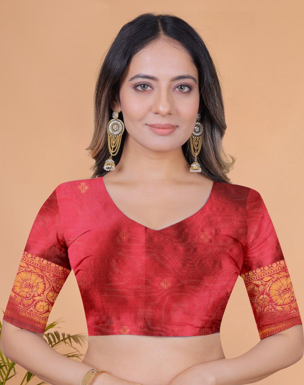 Elegant Banarasi Silk Saree with Rich Zari Work and Contrast Blouse Piece