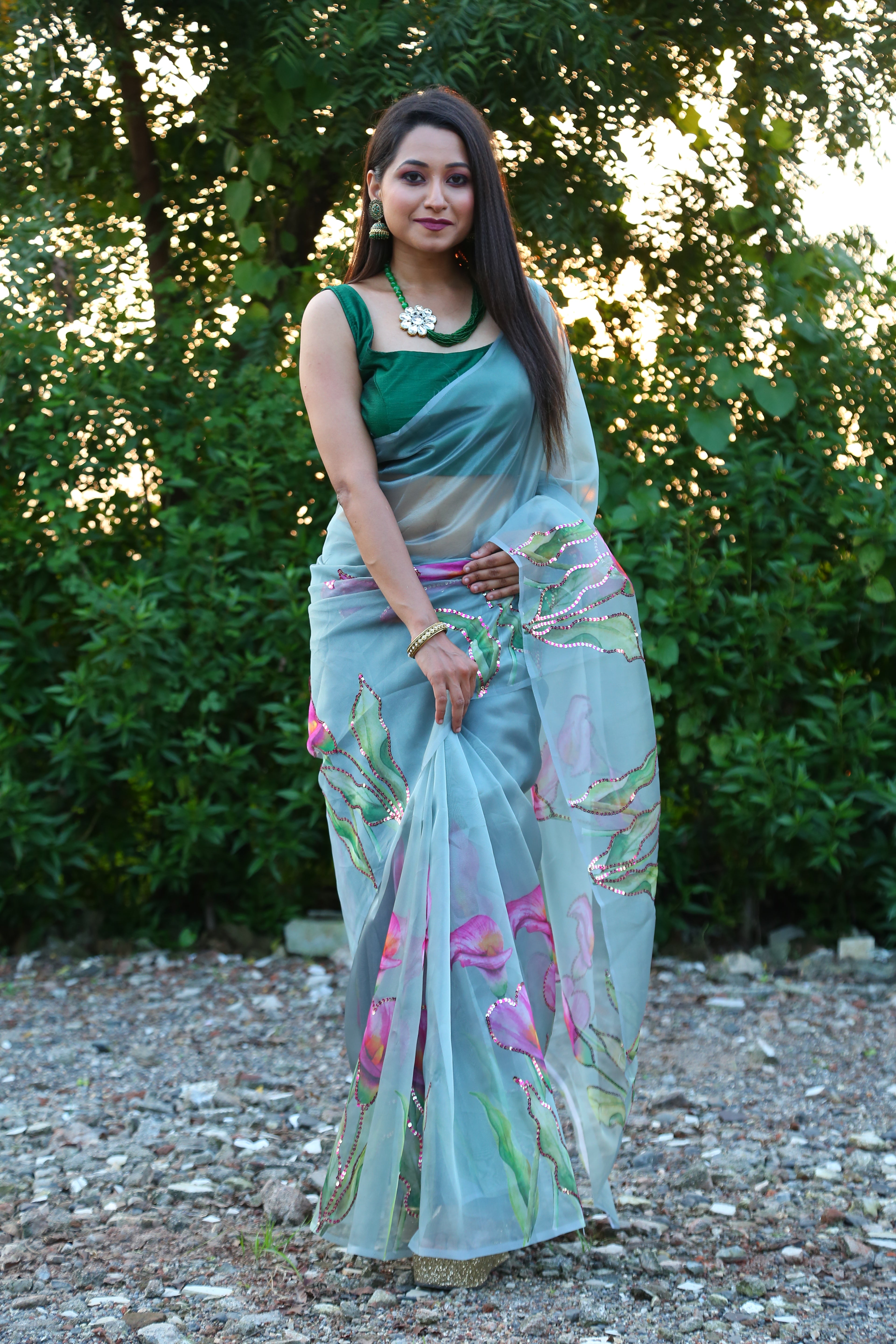 Exclusive Organza Sequence handwork saree
