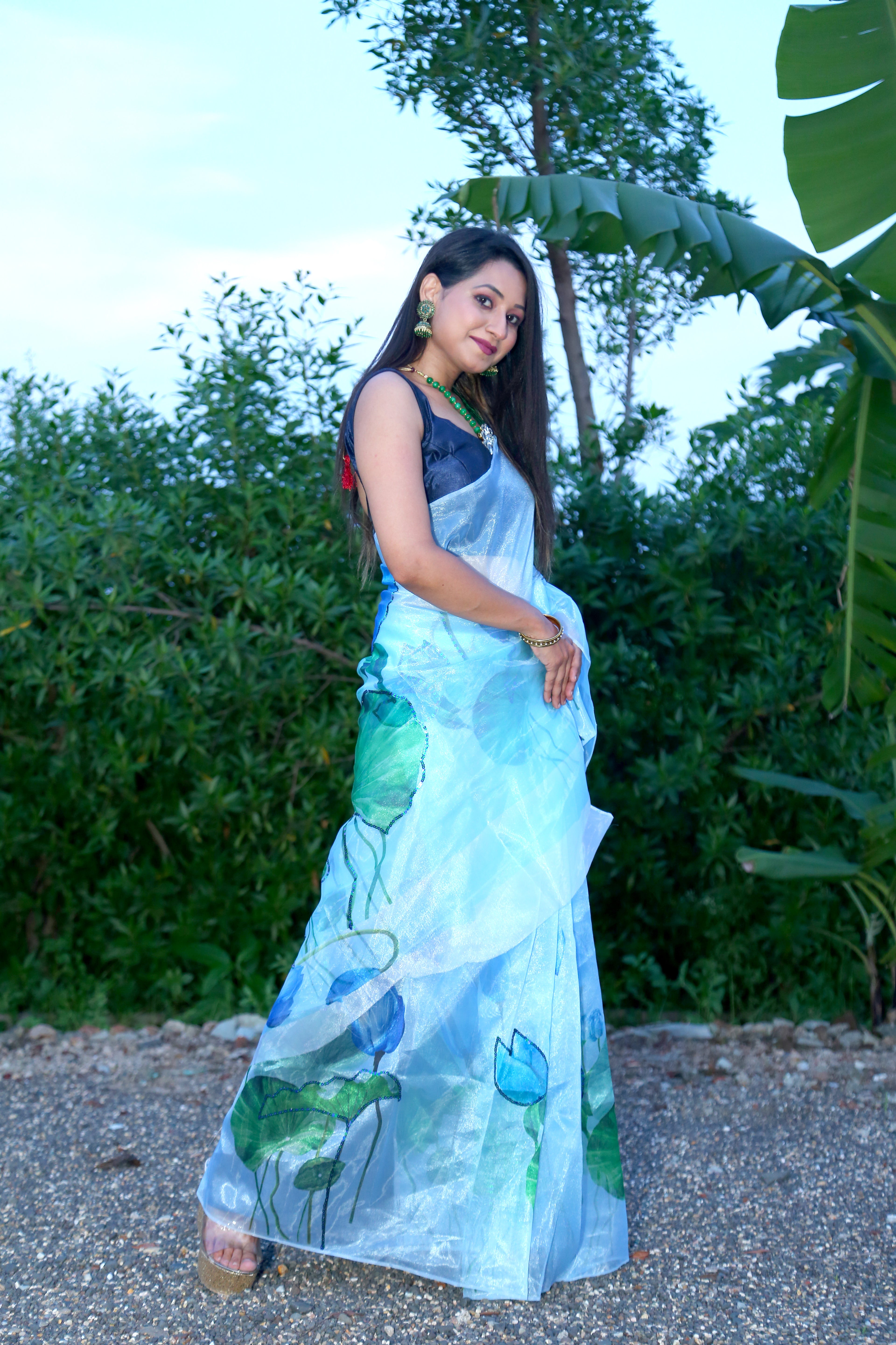 Exclusive Organza Sequence handwork saree