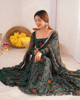 *ANARKALI FABRIC*:PURE SOFT LIGHTWEIGHT CHIFFON BANDHEJ FABRIC INNER MICRO COTTON
