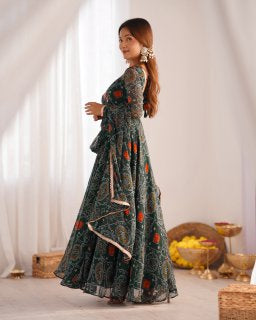 *ANARKALI FABRIC*:PURE SOFT LIGHTWEIGHT CHIFFON BANDHEJ FABRIC INNER MICRO COTTON
