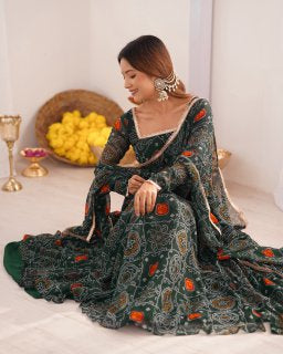 *ANARKALI FABRIC*:PURE SOFT LIGHTWEIGHT CHIFFON BANDHEJ FABRIC INNER MICRO COTTON