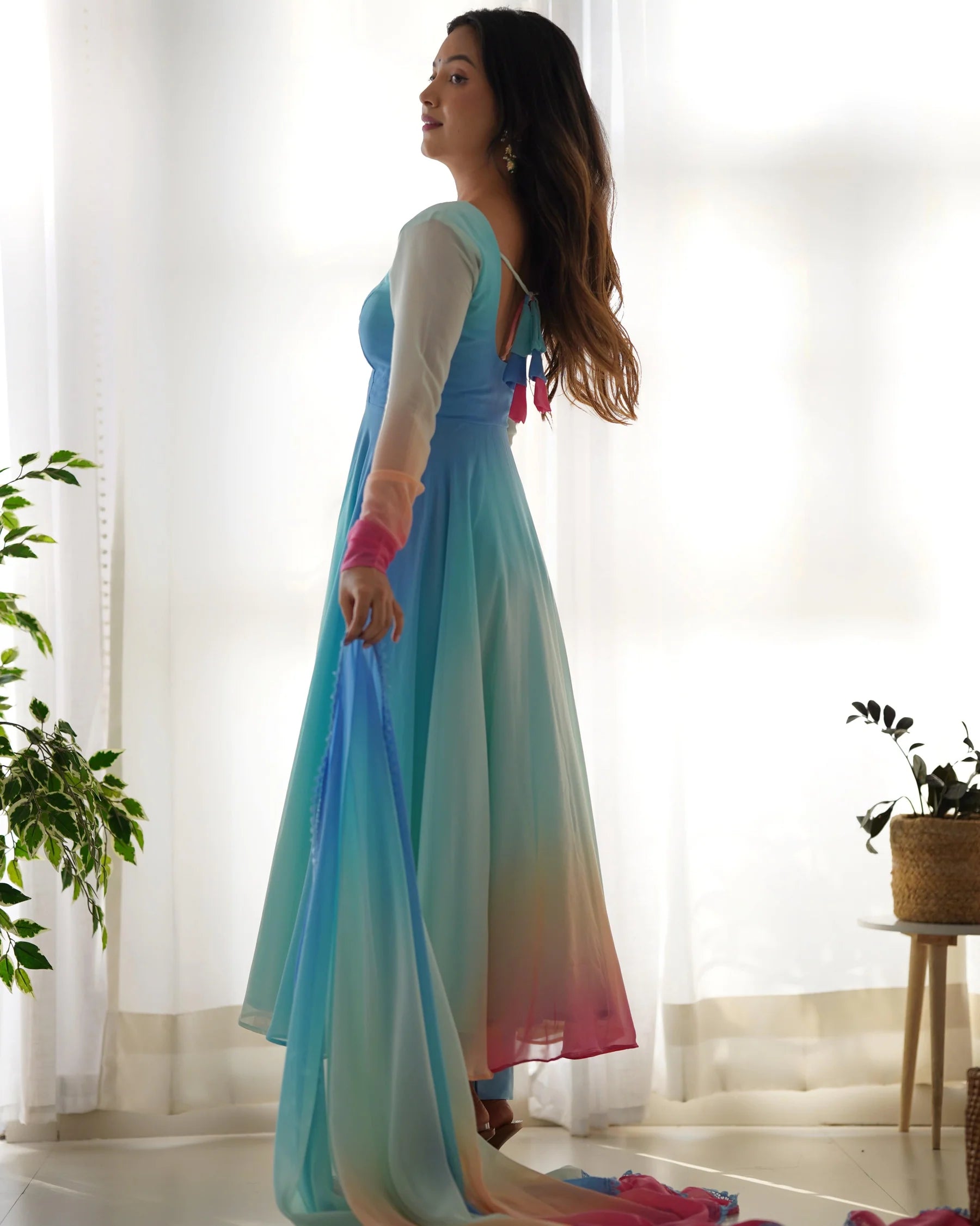 This Colorful Lightweight & Fresh Look Outfit - Pure Soft Fox Georgette Fully Flared Anarkali with Dupatta Set and Pants, Ready to Wear - Perfect for Upcoming Festivities and Weddings
