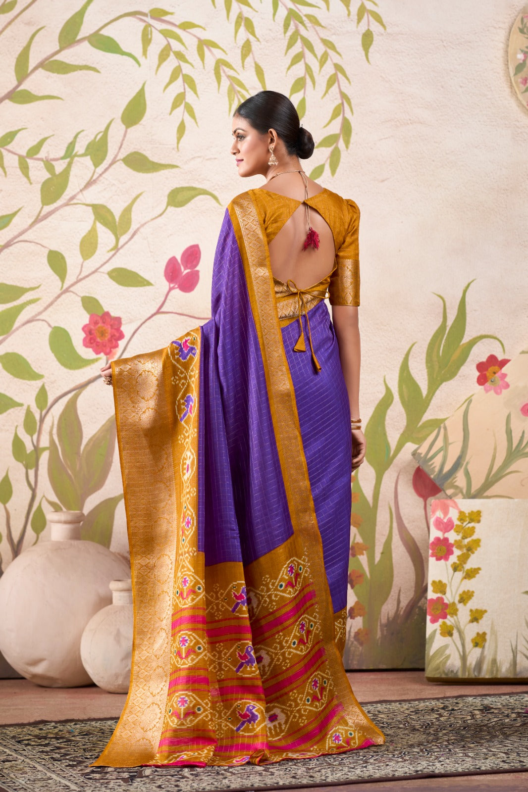 Tussar Chex Patola Print With Weaving Work BorderSaree