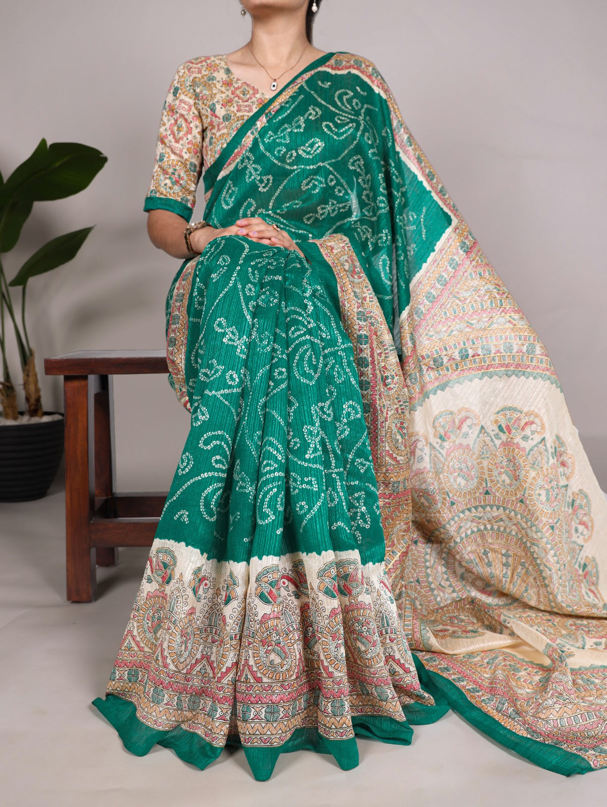Fusion Of Madhubani and Bandhej Saree