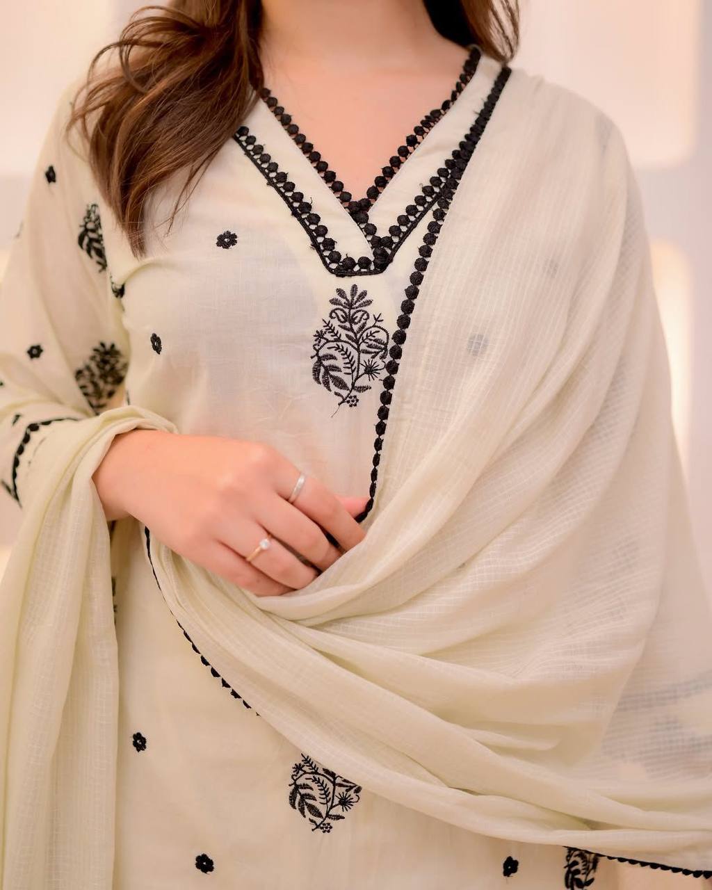 EXCLUSIVE  AND COMFORTABLE WEAR KURTA PANT AND DUPATTA WITH EMBROIDERY WORK