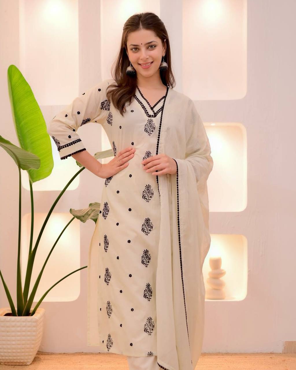 EXCLUSIVE  AND COMFORTABLE WEAR KURTA PANT AND DUPATTA WITH EMBROIDERY WORK