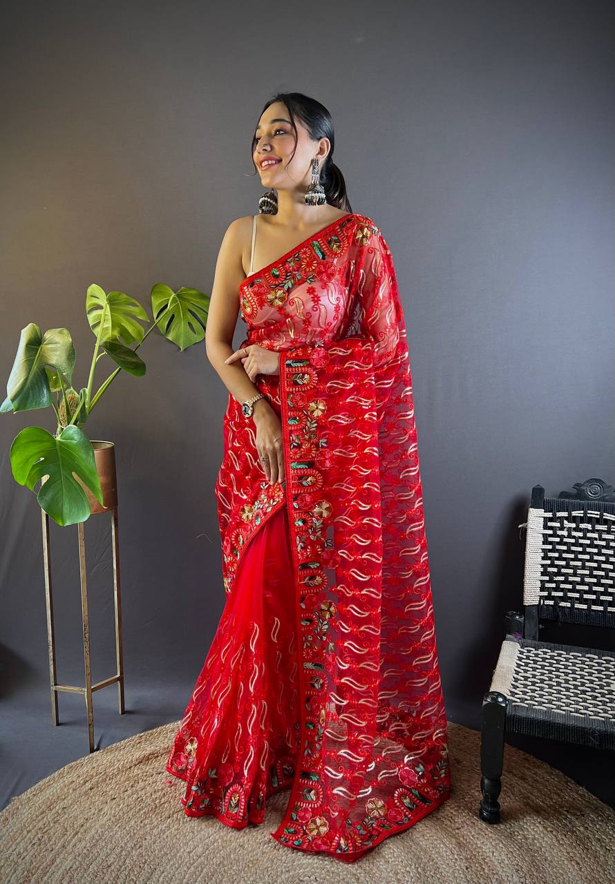*🪡 Designer Chain Stitch Embroidery Saree Collection *