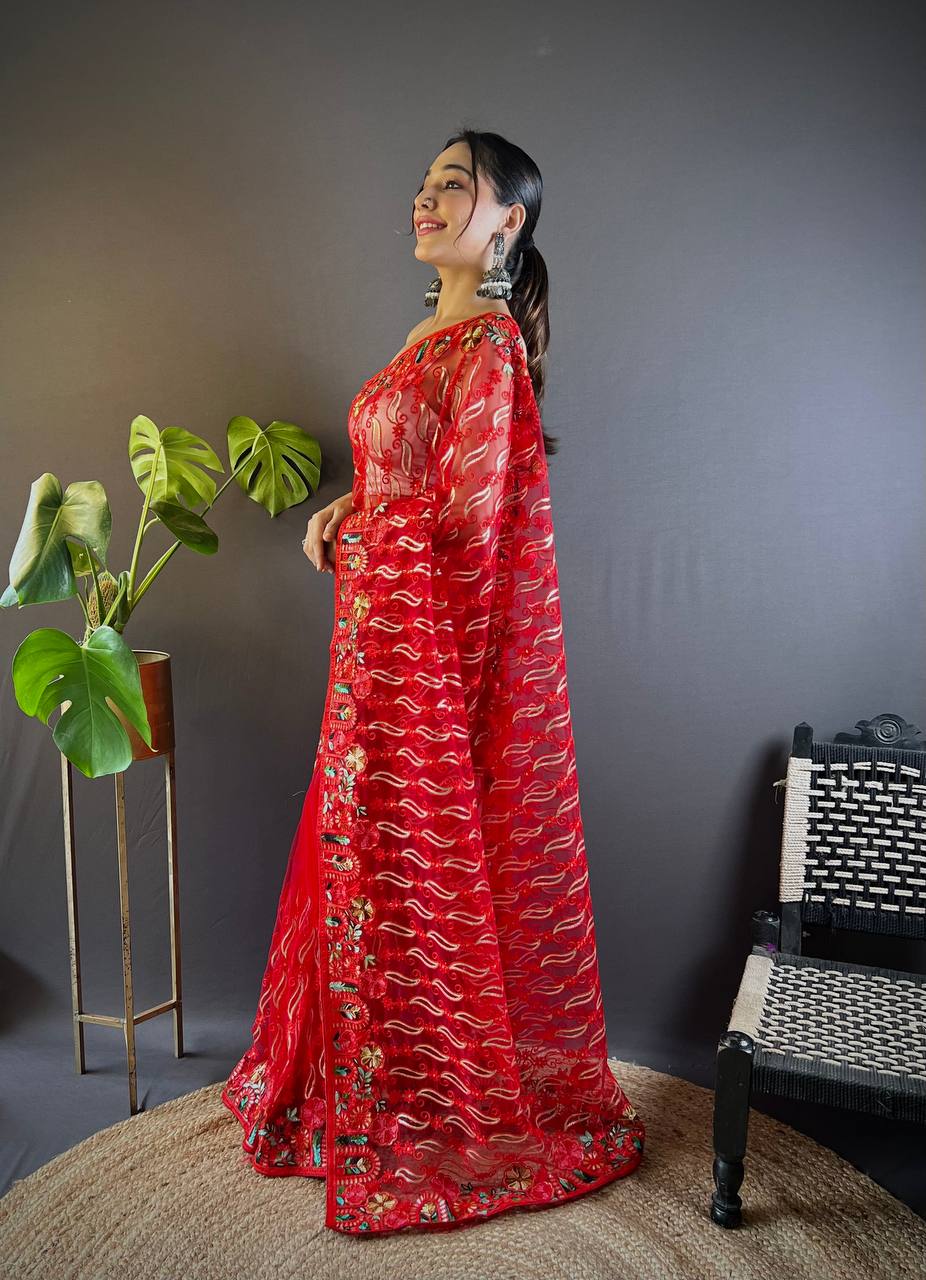 *🪡 Designer Chain Stitch Embroidery Saree Collection *