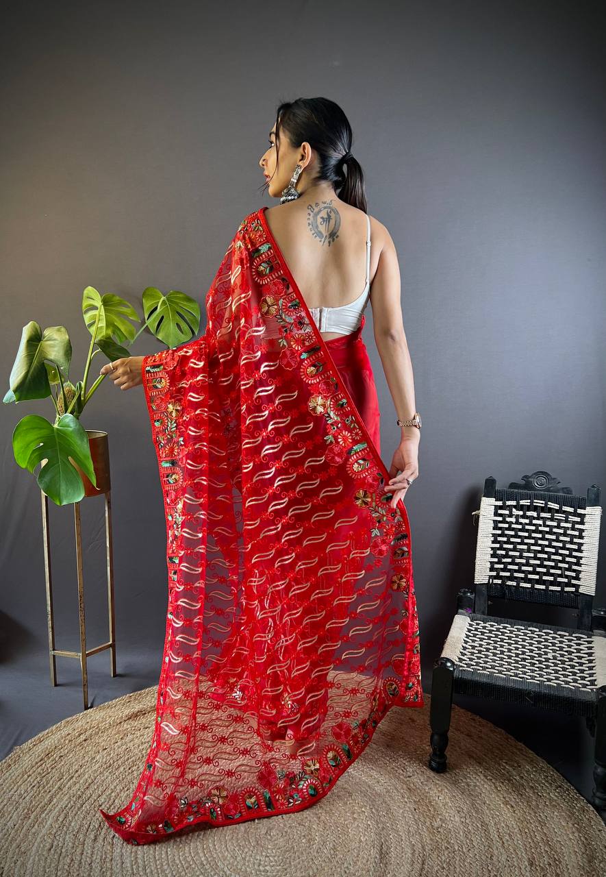 *🪡 Designer Chain Stitch Embroidery Saree Collection *